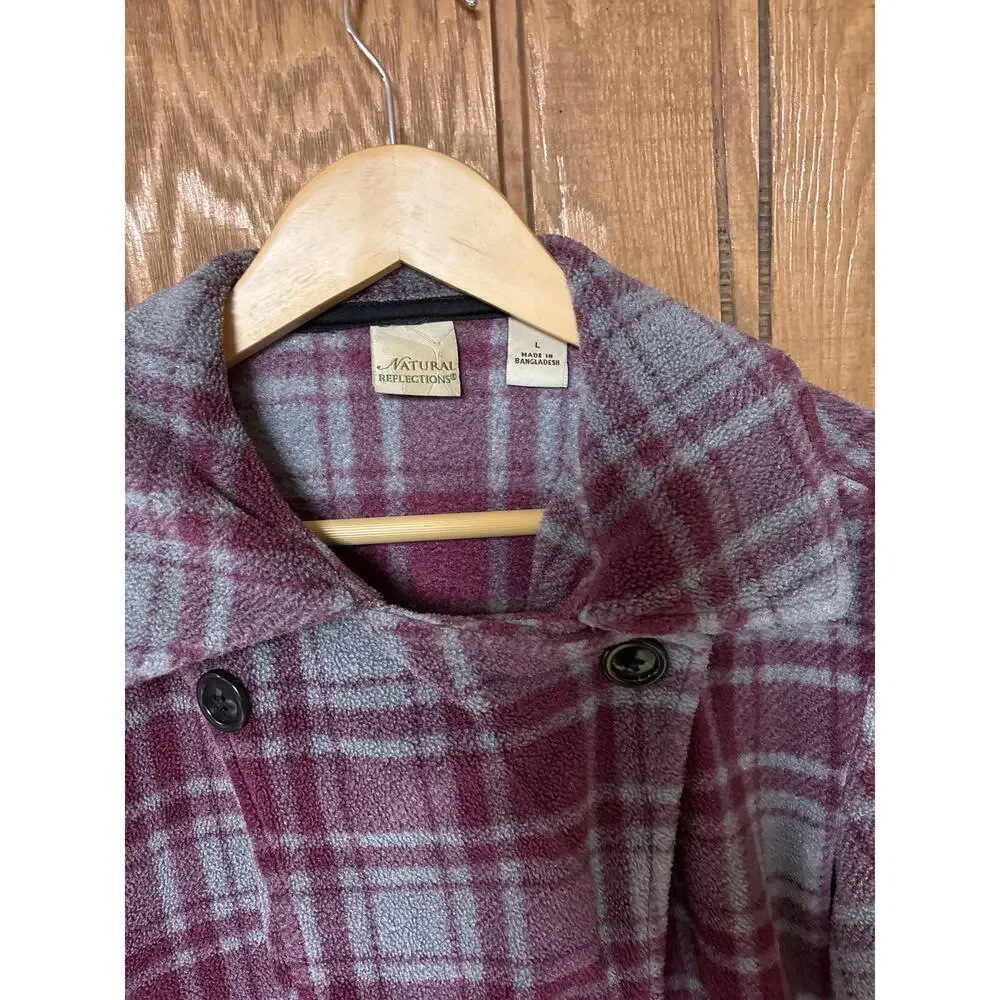 Natural Reflections Purple/Gray/Black Fleece 2 Pocket Academia Pea Coat Size L‎